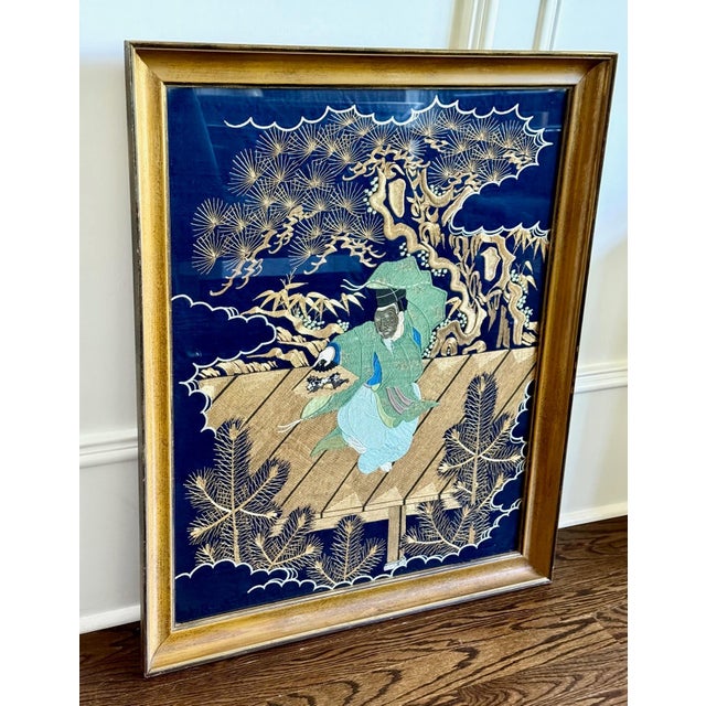 Mid-Century Modern Framed Large Japanese Embroidery Silk Fukusa of Superb Quality Meiji Period For Sale - Image 3 of 18