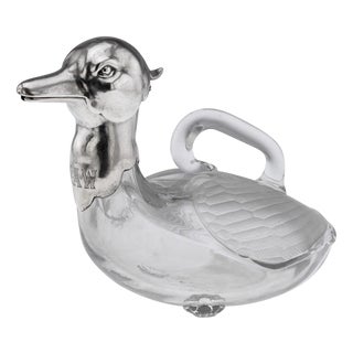 20th Century Continental Silver & Clear Glass Novelty Duck Claret Jug For Sale