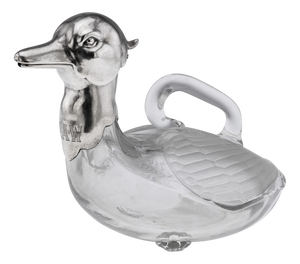 20th Century Continental Silver & Clear Glass Novelty Duck Claret Jug