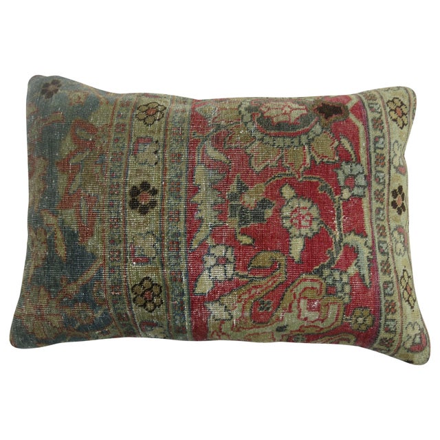 Lumbar pillow made from a Persian Tabriz rug Measures: 15'' x 21''.