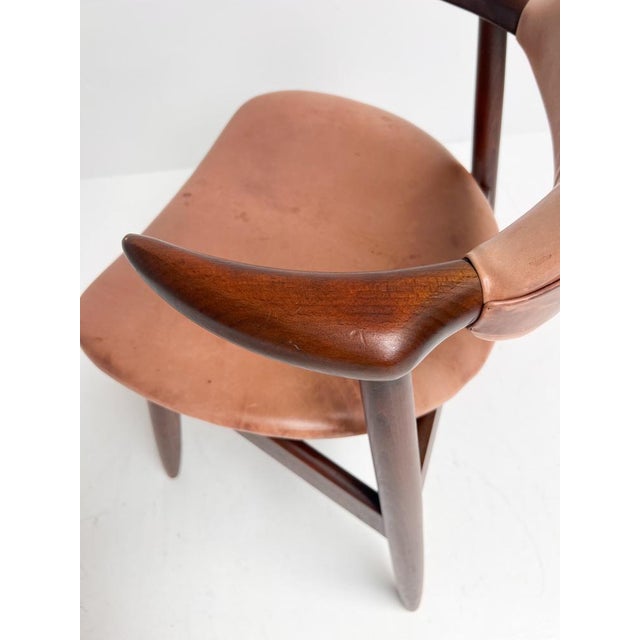 Brown Brown Leather Cowhorn Chair, 1970s For Sale - Image 8 of 14