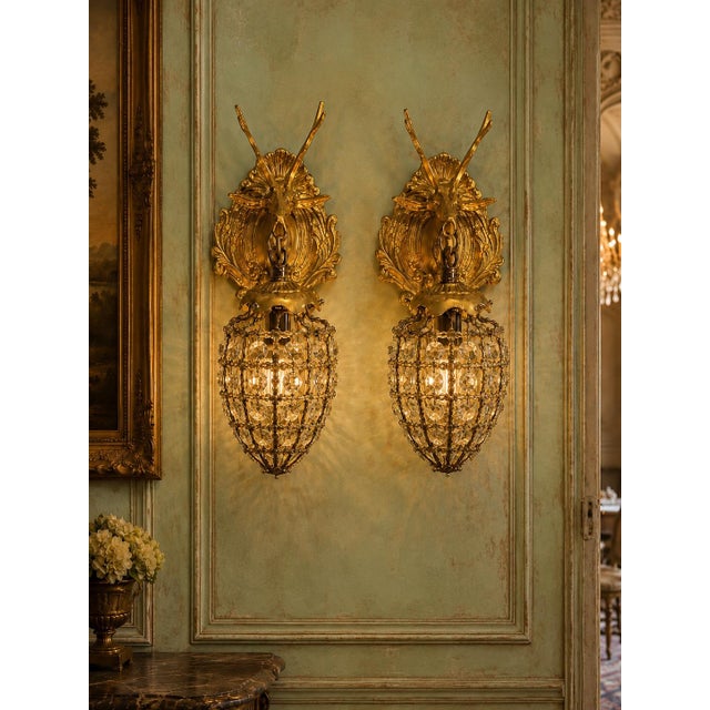 Metal Late 20c French Louis XVI Gilt Bronze Sconces Wall Lamps - Pair For Sale - Image 7 of 16