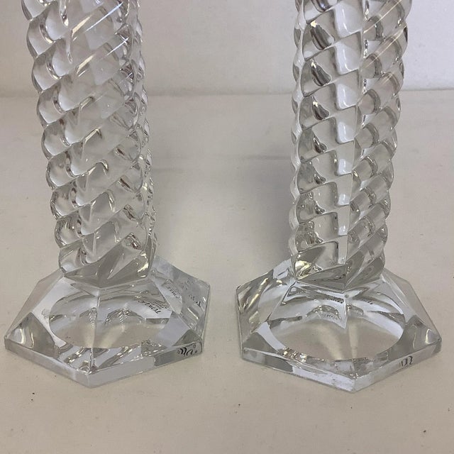1990s Contemporary Barley Twist Towle Lead Crystal Candle Holders From Austria - A Pair For Sale - Image 5 of 9