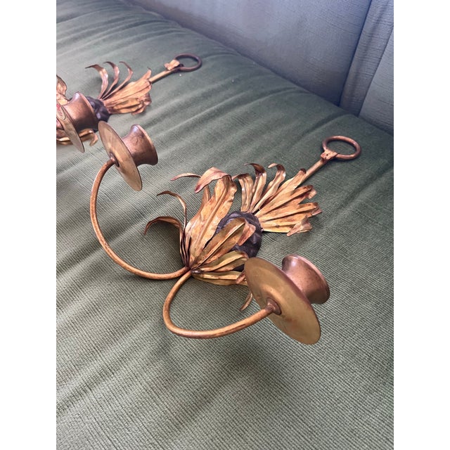 Late 20th Century Vintage Toile Pineapple Candle Sconces - A Pair For Sale - Image 5 of 6