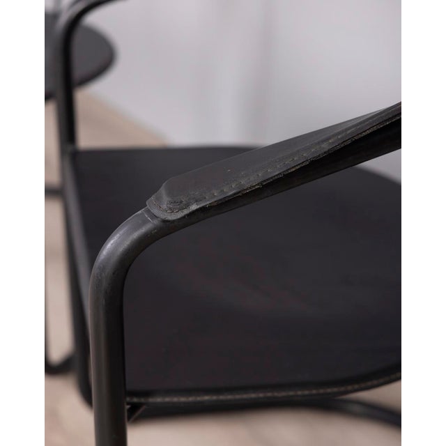 Vintage Metal and Leather Canasta Chairs by Arben, Italy, 1970s, Set of 2 For Sale - Image 6 of 12