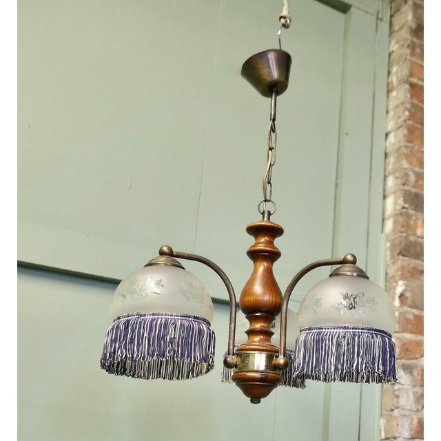 French Triple Fringed Glass Pendant Light, 1930 For Sale - Image 4 of 9