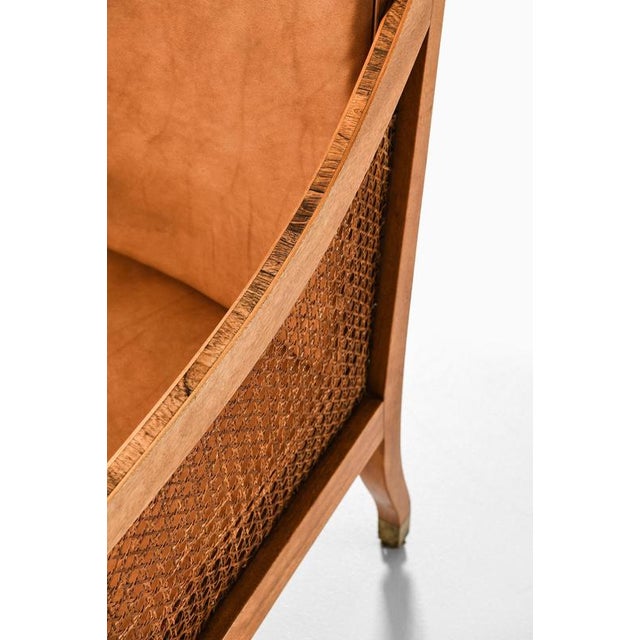 Bergère Armchairs in Cane with Leather and Mahogany by Kaare Klint, 1931, Set of 2 For Sale - Image 3 of 14