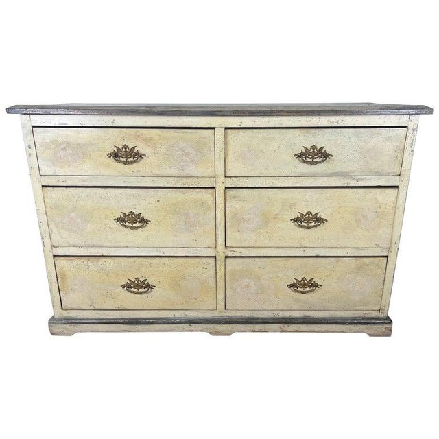 1890 Gustavian Style Swedish painted distressed Dresser-Nightstand. Original brass hardware.
