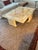 This substantial statement piece features a hand finished faux marble surface in warm cream, subtle gold and terracotta...