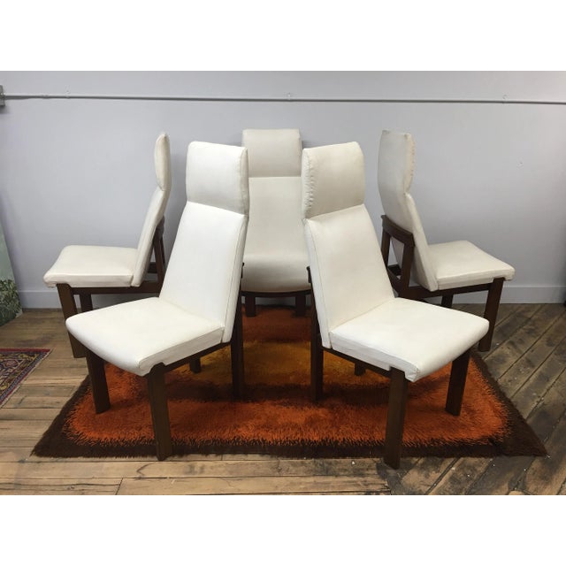 Set of 5 Mid Century Modern High Back Dining Chairs | Adrian Pearsall Style Upholstered White Chairs | Vintage MCM Dining Room Seating For Sale - Image 12 of 12