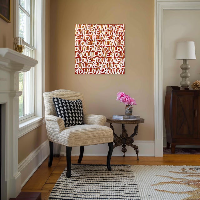 Textile Goldie - Abstract Fiery 'I Love You' Graffiti Mixed Media Painting on Canvas Original Artwork by Amber Goldhammer For Sale - Image 7 of 9