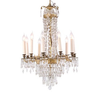 French Antique Crystal and Gilt Bronze 10-Light Chandelier, 1890s For Sale