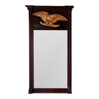 Antique Federal Style Mahogany and Gilt Trumeau Wall Mirror With Eagle Motif For Sale