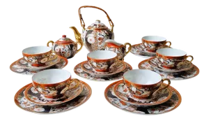 Vintage Japanese Imari Tea Service in Gilt Porcelain, 1950s, Set of 21