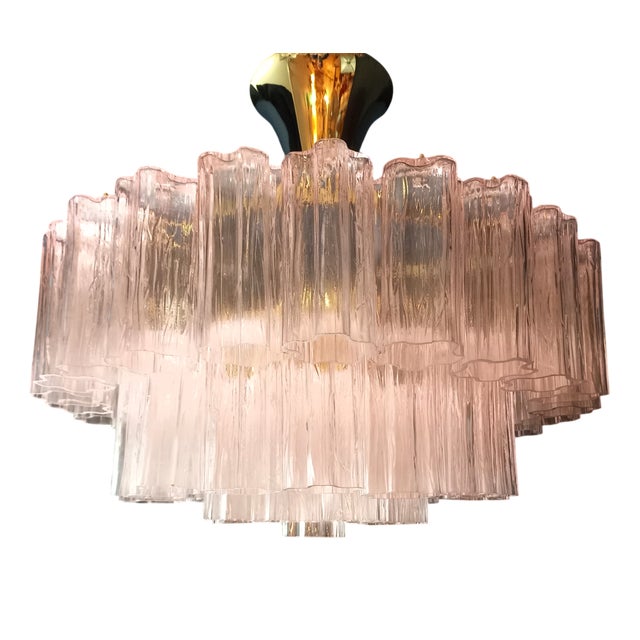 Art Deco Pink Murano Glass Chandelier in the style of Barovier, 1982 For Sale