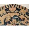 1890s White Blue Medallion Hand Knotted Wool Rug Antique Chinese Round Ningxia Dragon 4' X 4' Carpet For Sale In New York - Image 6 of 6