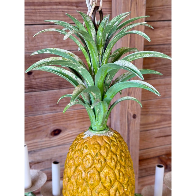 Hollywood Regency Vintage Whimsical Coastal Regency Pineapple Tole Nine-Light Chandelier For Sale - Image 3 of 12