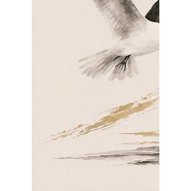 Gold Coastal Seabird Study, Minimalist Nautical Art Print, 24″ × 36″ Reproduction For Sale - Image 8 of 10