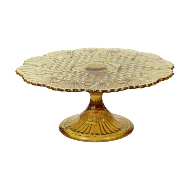 Art Deco Amber Cake Stand in Pressed Glass, 1930s For Sale - Image 14 of 14