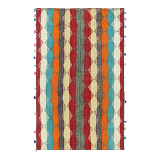 1950s Vintage Persian Kilim With Multicolor Stripes and Diamonds by Rug & Kilim For Sale
