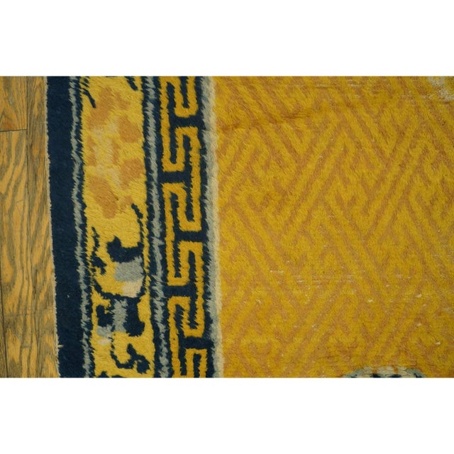 1750s Classic Yellow Greek Key Antique Chinese Ningxia Hallway Runner Wool Rug For Sale - Image 9 of 10