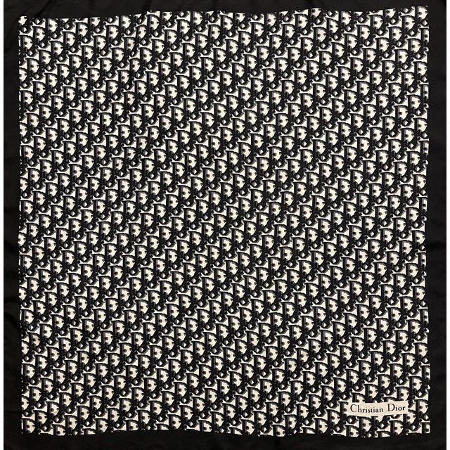 Christian Dior Black Monogram Cotton Scarf. This beautiful scarf is an iconic design the brand, the size makes it perfect...