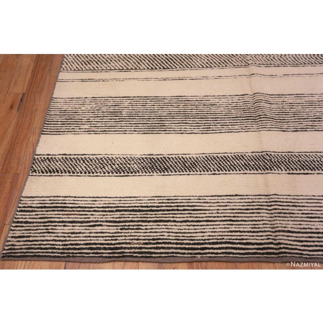 Abstract Cream And Black Handmade Wool Pile Abstract Contemporary Modern Area Rug For Sale - Image 3 of 7