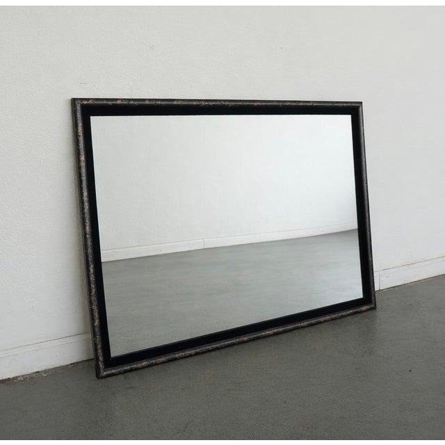 Transitional Vintage Distressed Black Lacquer Style Wall Mirror For Sale - Image 3 of 10