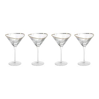 Kampari Triangular Martini Glasses with Gold Rim, Set of 4 For Sale