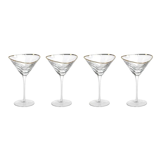 Kampari Triangular Martini Glasses with Gold Rim, Set of 4 For Sale