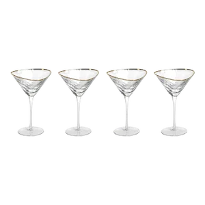 Kampari Triangular Martini Glasses with Gold Rim, Set of 4