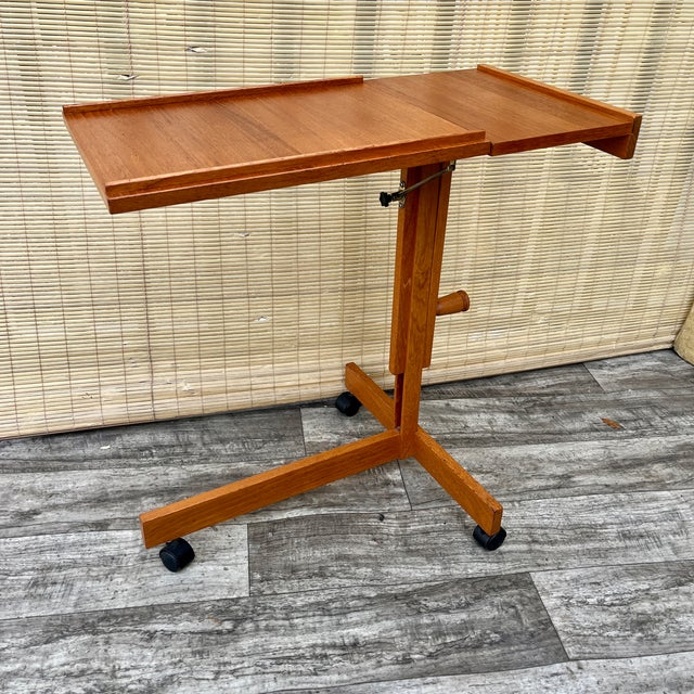 Vintage Mid-Century Modern Danish Adjustable Rolling Tray Table / Cart. Circa 1970s For Sale - Image 13 of 17