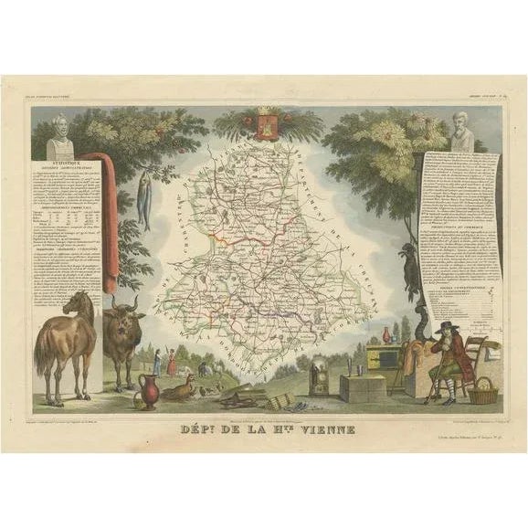 Antique Map of the Department of Haute-Vienne For Sale - Image 6 of 6