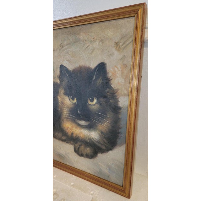Mid 19th Century Tortoiseshell Cat Oil Painting For Sale - Image 4 of 5