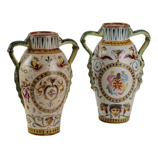 Antique Vases in Majolica, Set of 2 For Sale