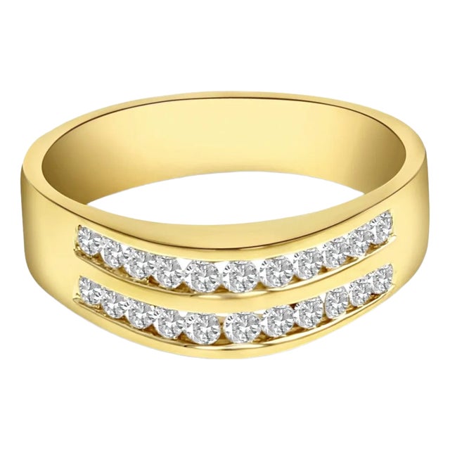 Double Row Diamond Wedding Band .75cttw 14K Yellow Gold, Size 7.75 For Sale