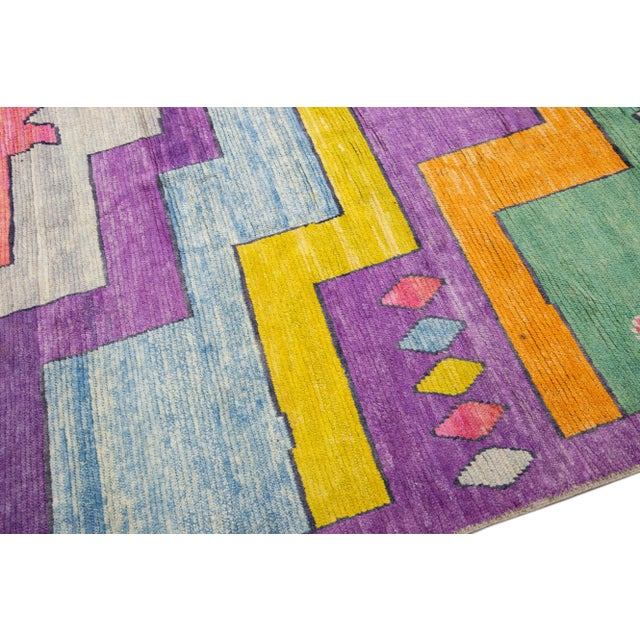 Modern Turkish Tulu Handmade Multicolor Geometric Motif Oversize Wool Rug For Sale In New York - Image 6 of 11