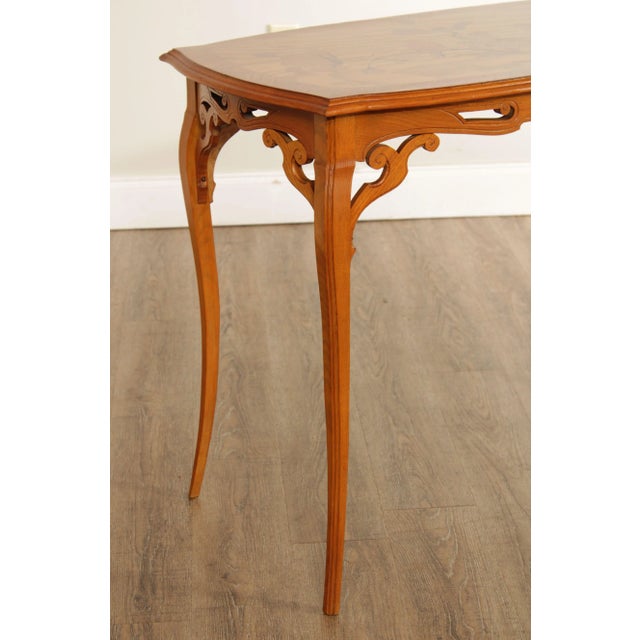 Wood Antique French Art Nouveau Marquetry Inlaid Table For Sale - Image 7 of 13