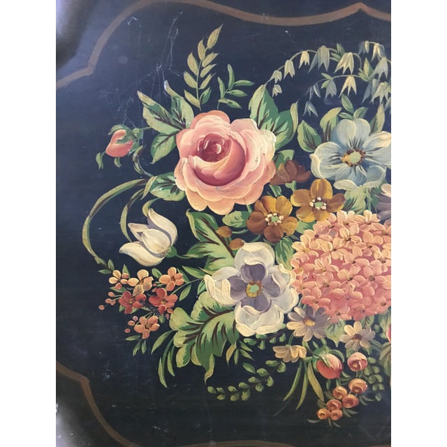 Metal 19th Century Floral Painted French Tole Antique Table Tray For Sale - Image 7 of 13