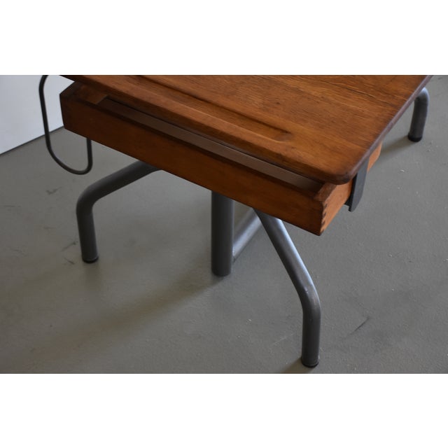 Vintage French Oak and Steel Tube Children's School Desk with Chair, 1930s For Sale - Image 4 of 9