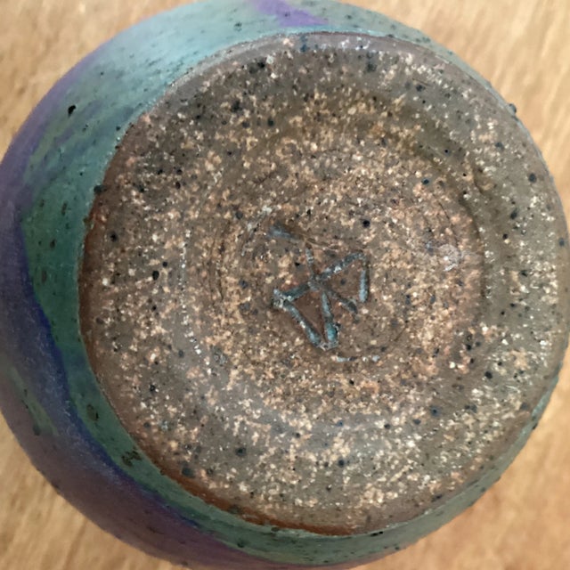 Ceramic Mid 20th Century Studio Pottery Stoneware Dark Blue & Green Ombré Small Neck Vase With Makers Mark For Sale - Image 7 of 12