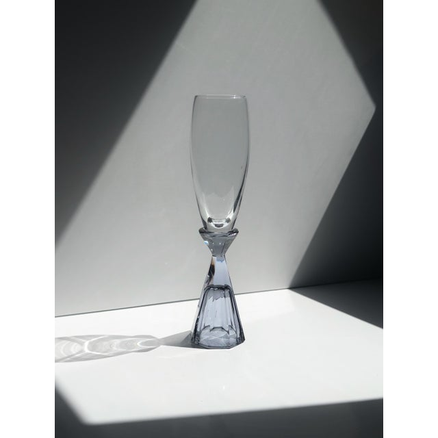 Vintage Art Deco Revival Crystal Champagne Glasses with Purple Stems, Italy, 1980s, Set of 10 For Sale - Image 9 of 9