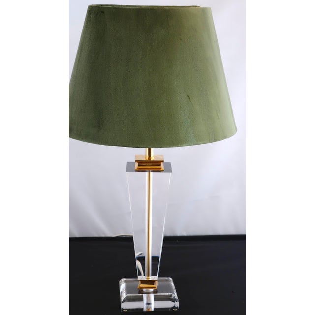 Vintage Acrylic Glass Fabric Shade Table Lamp, 1980s For Sale - Image 6 of 16