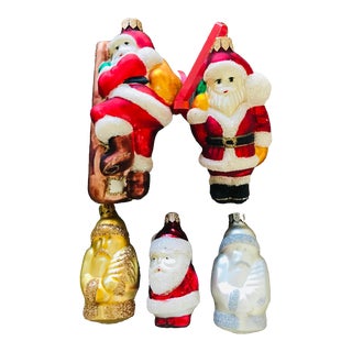 Vintage Boho European Santas Christmas Ornaments - Set of 5 For Sale