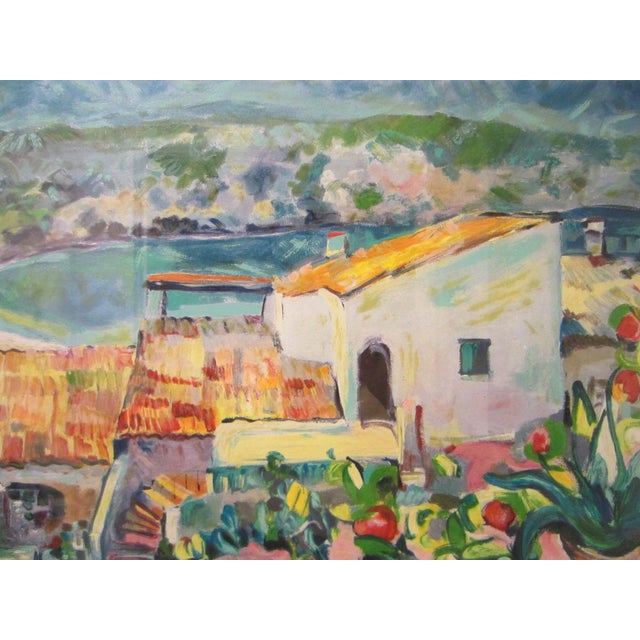 Blue 1970s Claudio Malacarne Italy Il Golfo Del Sole Coastal Signed Serigraph For Sale - Image 8 of 14