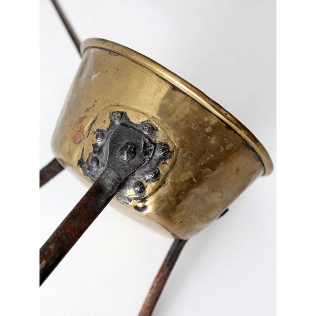 Antique Brass and Iron Three-Legged Hearth Cooking Pan For Sale - Image 14 of 16