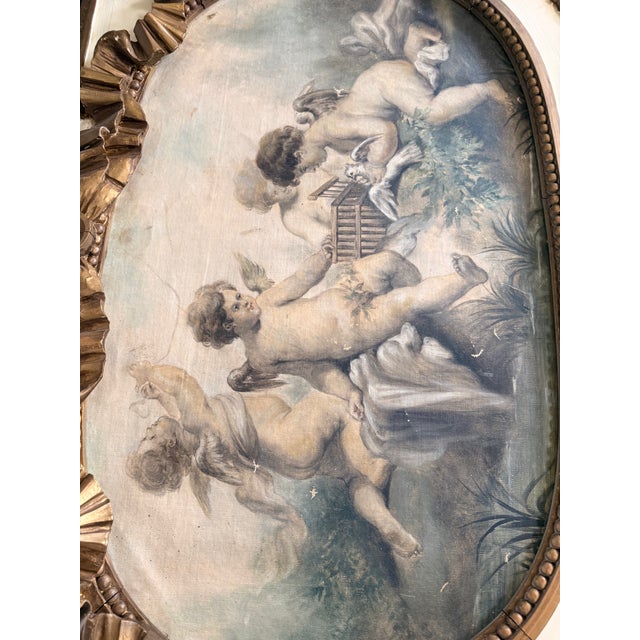 French Tall Gilded French Louis XV Style Trumeau Mirror With Cherubs For Sale - Image 3 of 9