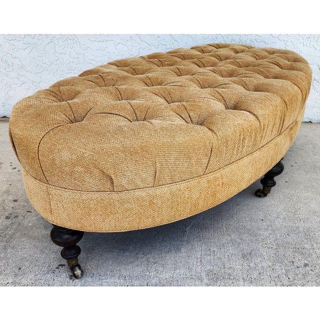Goldenrod Oval Cocktail Ottoman Rolling Tufted For Sale - Image 8 of 10