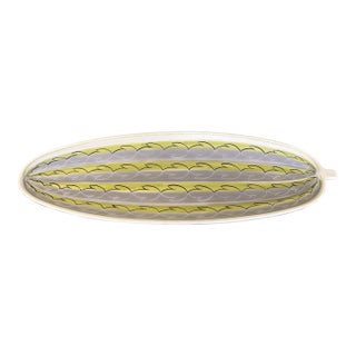 Vintage Mid-Century Modern Poole Pottery England Oval Serving Dish - Abstract Leaf Pattern, Yellow and Gray For Sale