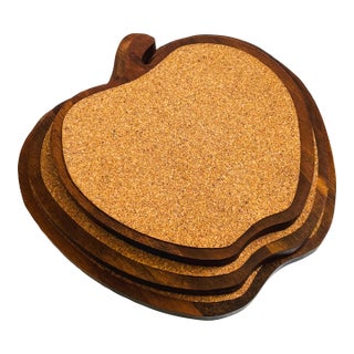 Mid Century Wood Apple Trivets - Set of 3 - Made in Japan For Sale